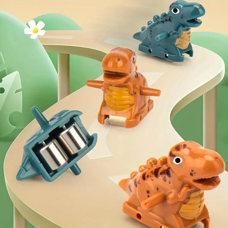 Dinossauros escalada slide iluminar música escadas brinquedo com 6 pçs carros de corrida de liga de dinossauro, quebra-cabeça divertido carro de brinquedo de pista de slide elétrica