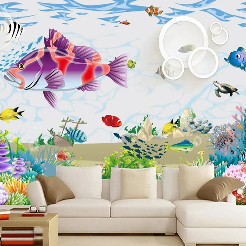 

Custom 3D Photo WallPaper Large Mural Cartoon Underwater World Fish Coral Children Room Bedroom Background Painting Home Decor