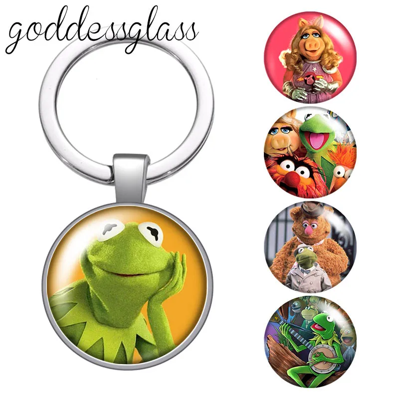 Disney Frog Funny Muppets Most Wanted Pig Photo glass cabochon keychain Bag Car key chain Ring Holder Charms keychains gift