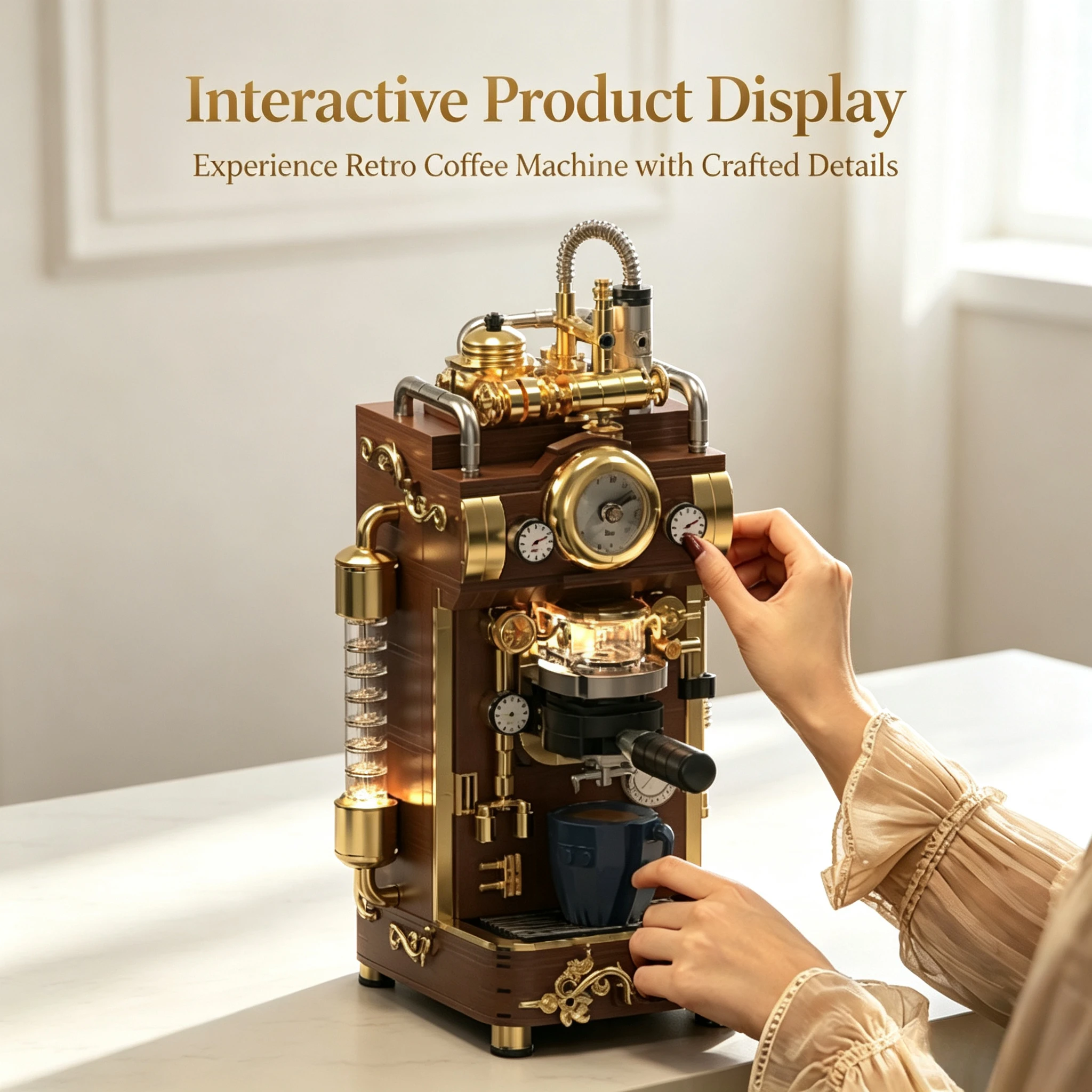 Vintage Coffee Machine Building Blocks, Hand‑Brew Coffee Maker Desktop Decor, Toy for Kids & Adults, Gift for Men Women
