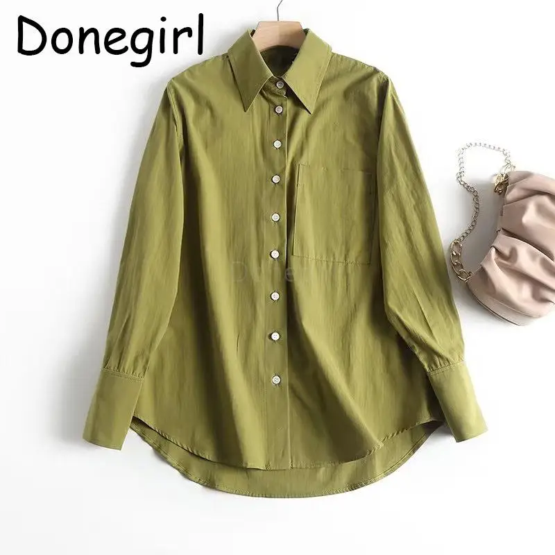 

Donegirl Fashion 2023 New Spring Summer Long Sleeve Single Row Button Shirt Loose Multicolor Simple Commute Blouses Female Tops