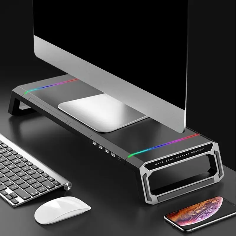R53C Multifunctional Monitors Risers with Builts In USB Hub Foldable Computer Stand with Storage Drawer and Phone Stand