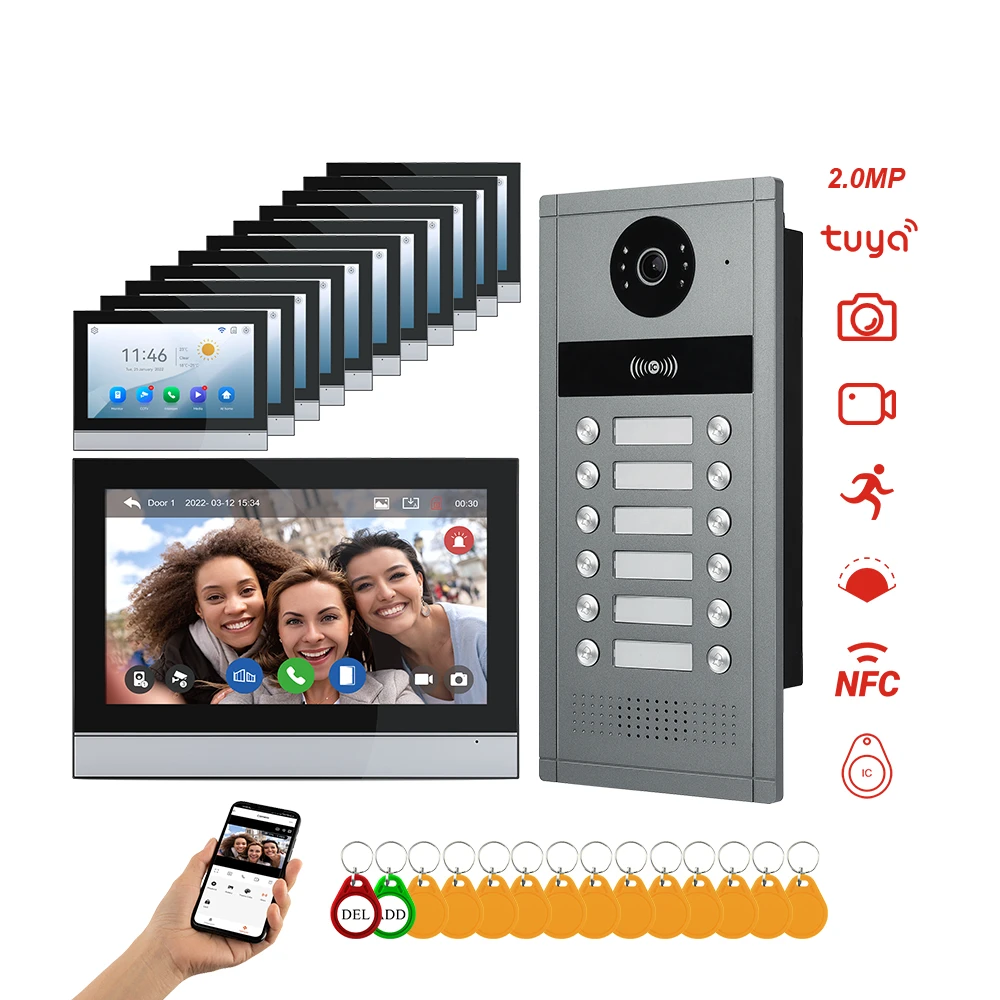 Tuya Smart Home App Wifi Video Intercom Doorbell Camera Monitors 8/12 Family Apartment Building Visual Door Phone Intercom