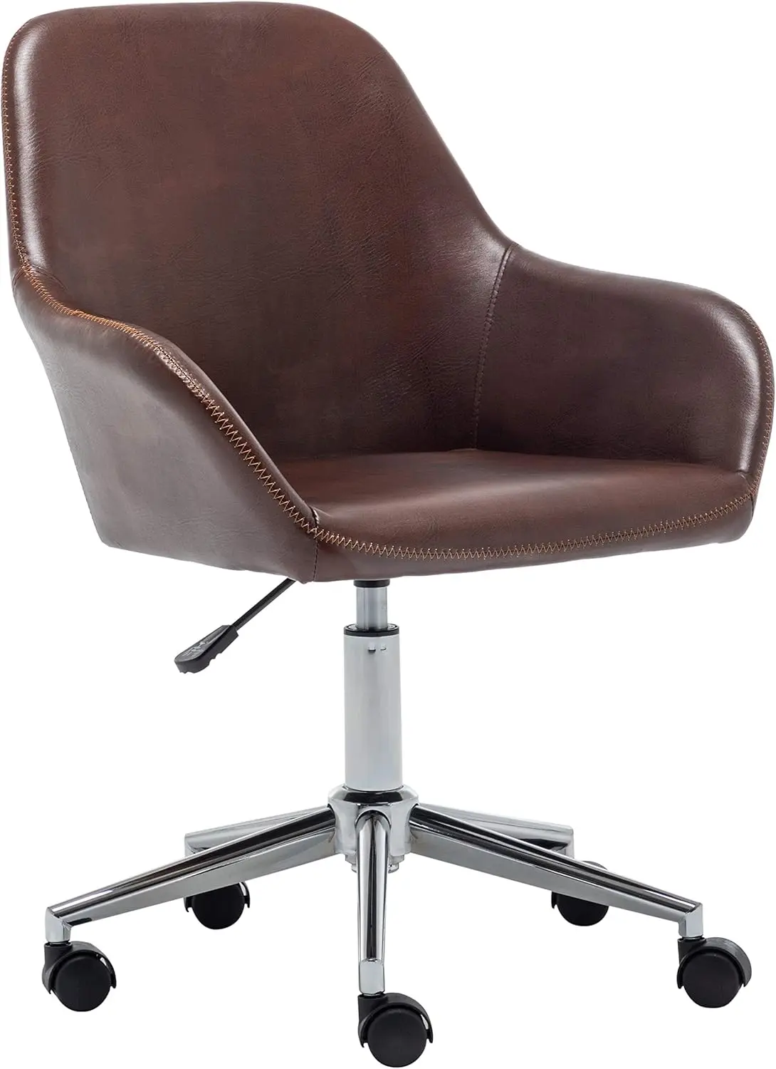 Mid Back Home Computer Desk Chair, Office Task Chair with Wheels,Swivel Height Adjustable Faux Leather Chair,Comfy Leather Chair