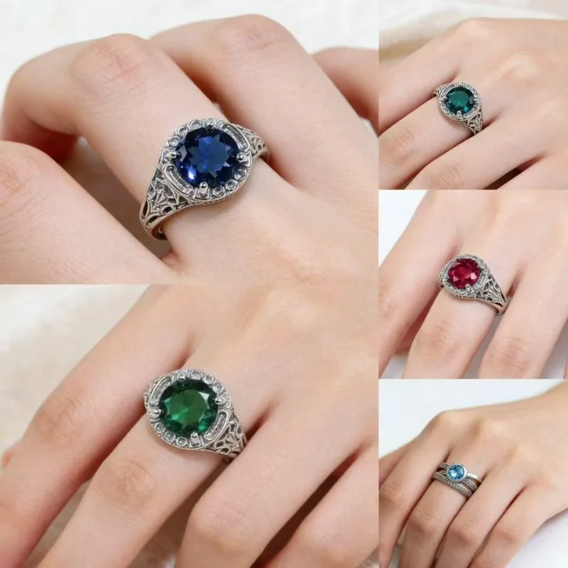 New Vintage Filigree Ring with Topaz & Zircon Inlay