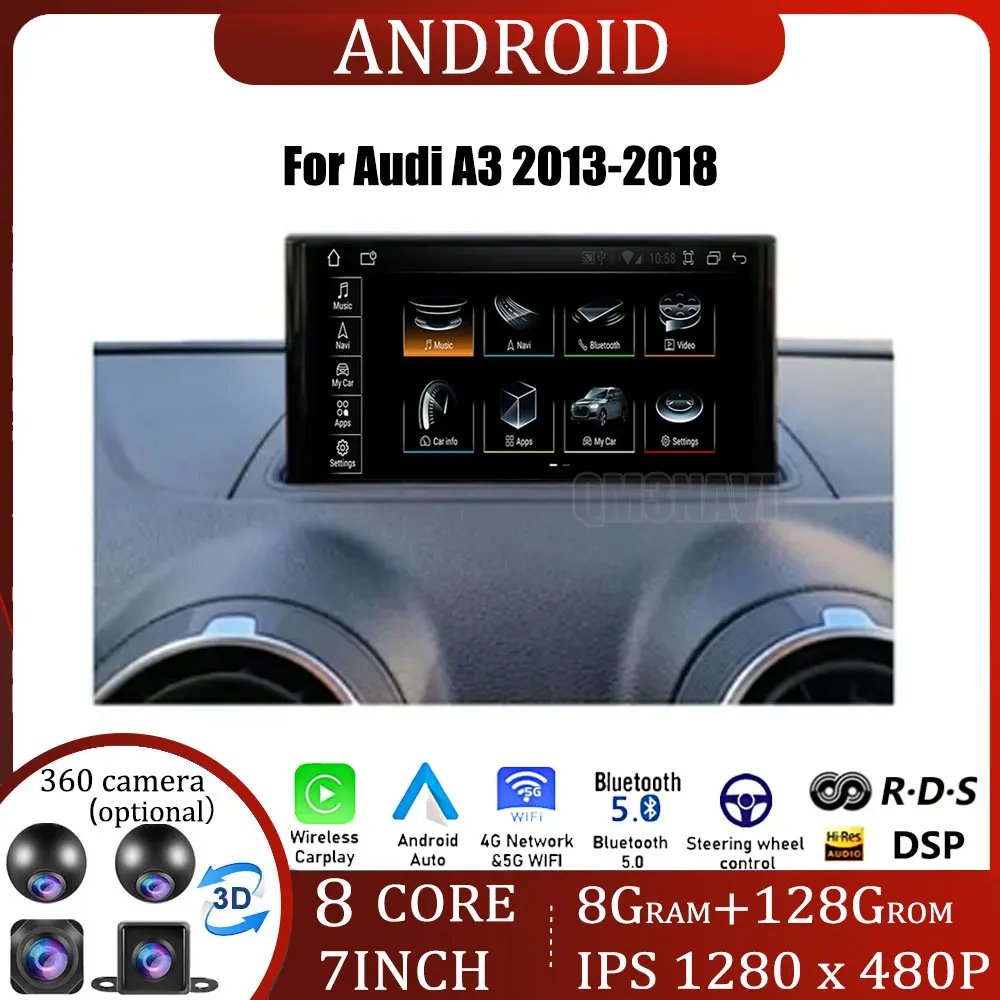 

7 Inch For Audi A3 2013-2018 Android OS Touch Screen Car Accessories Auto Carplay Monitors Multimedi Audio Video Radio Player