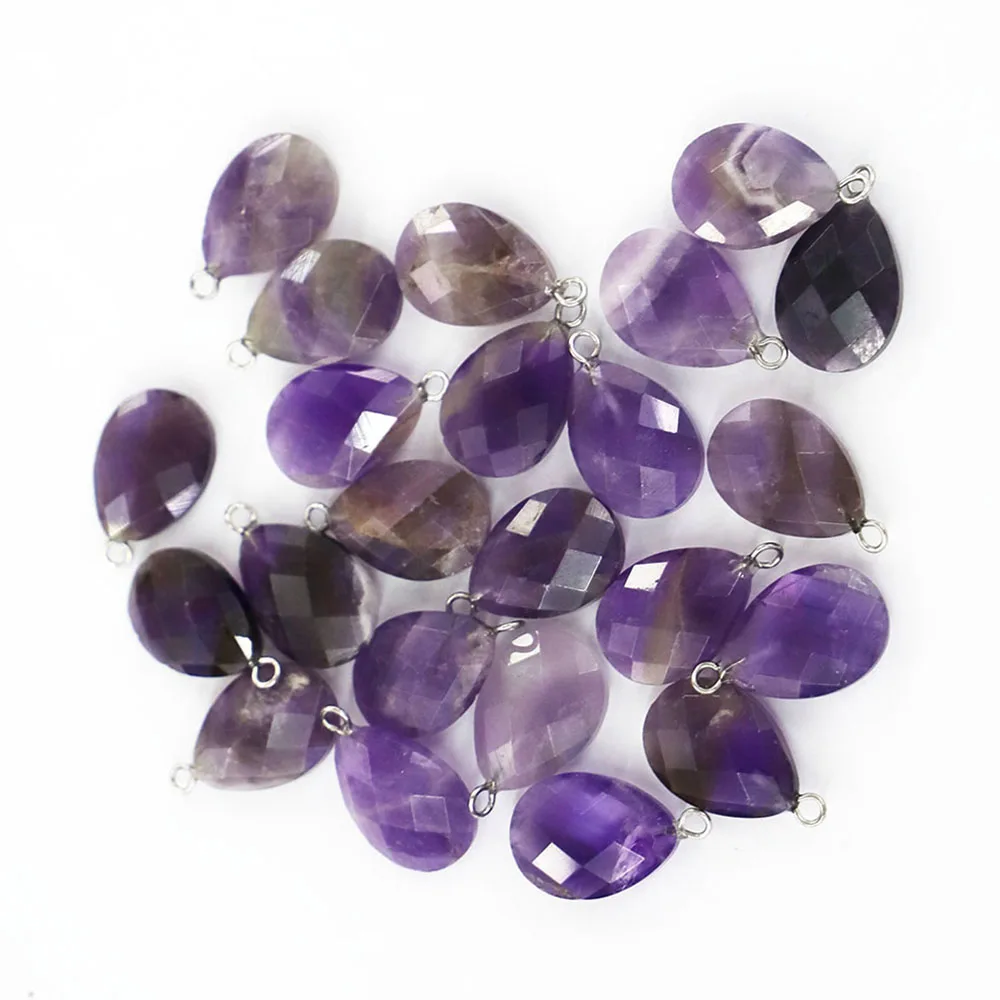 Free Shipping Natural Amethyst Drop Cut Pendants Women's Charm Earrings Necklace Making Diy Jewelry Accessories Wholesale 10Pcs