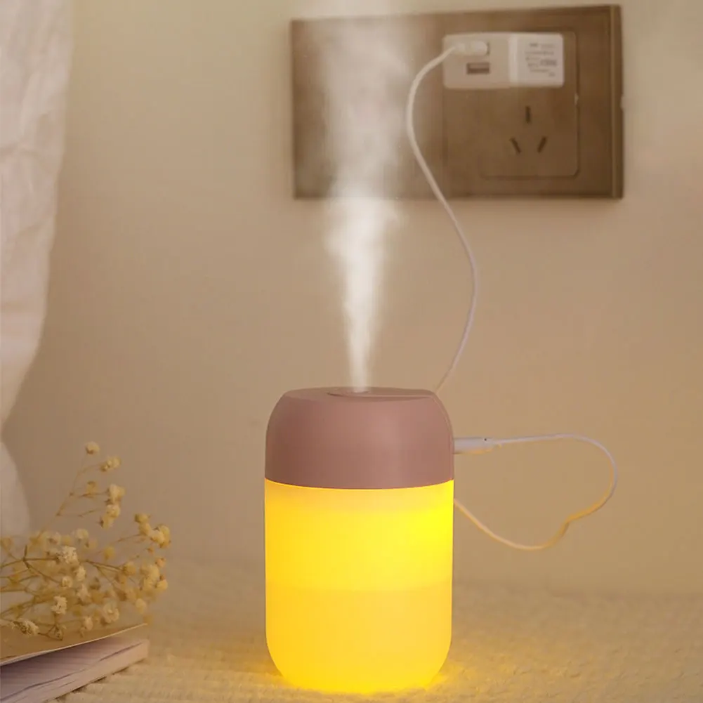 เครื่องเพิ่มความชื้นในอากาศขนาด300มล. แบบพกพาเครื่องเพิ่มความชื้นน้ำมันหอมระเหยสำหรับบ้านรถยนต์เครื่องพ่นหมอกเย็นด้วย USB พร้อมเครื่องฟอกอากาศแบบซอฟท์ไลท์สีสันสดใส