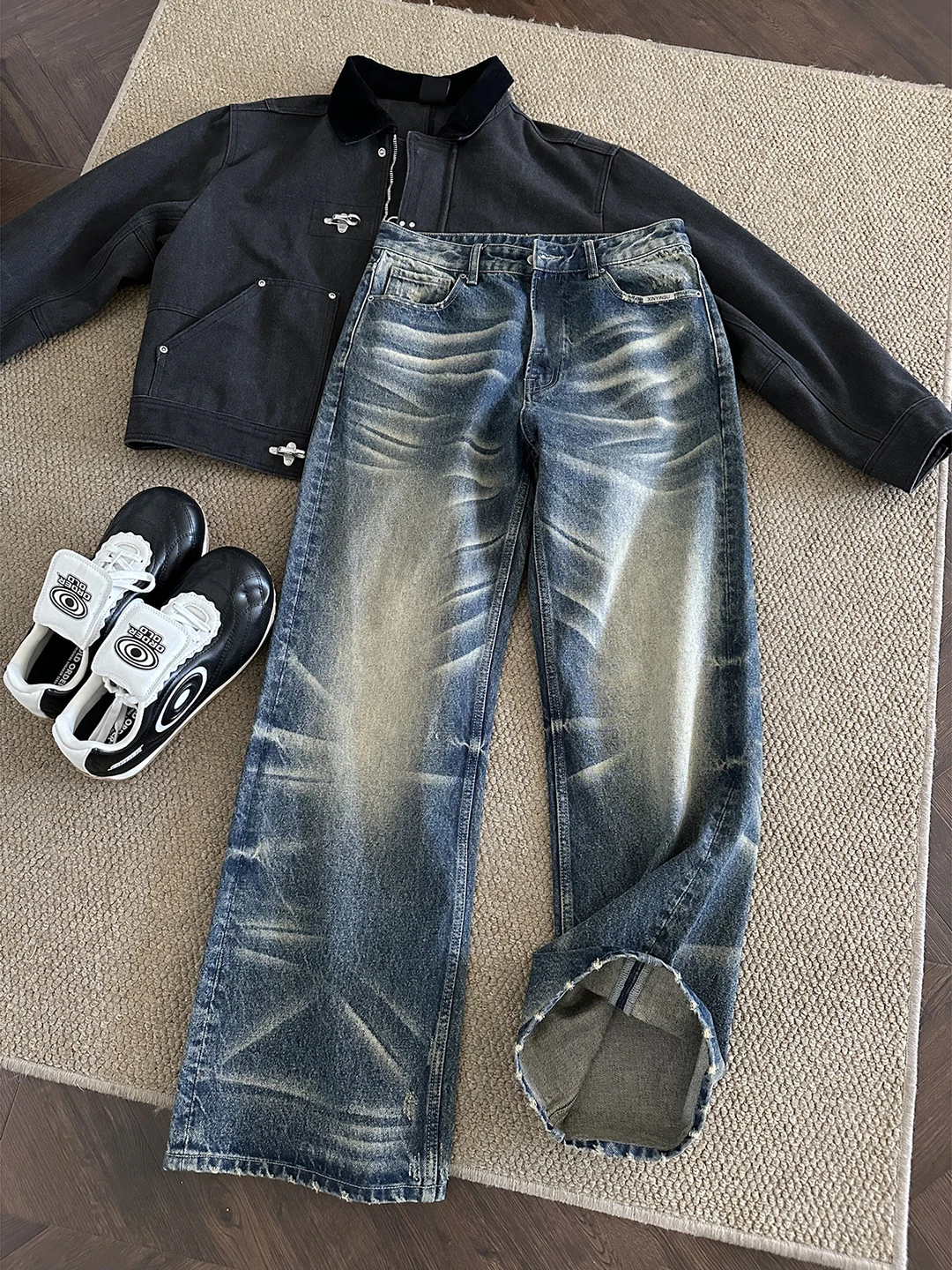 

American Retro Waed Jeans Men's Autumn Winter High Street Vibe Cleanfit Straight Leg Micro Flare Pants