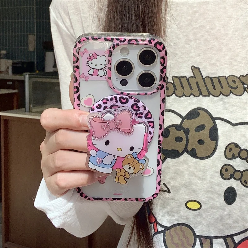 

Retro Plaid Pattern Cute Hellokitty Phone Case For iPhone 17 Pro 14 15 16 Pro Cover with Hand Rope Shockproof Cartoon Cases