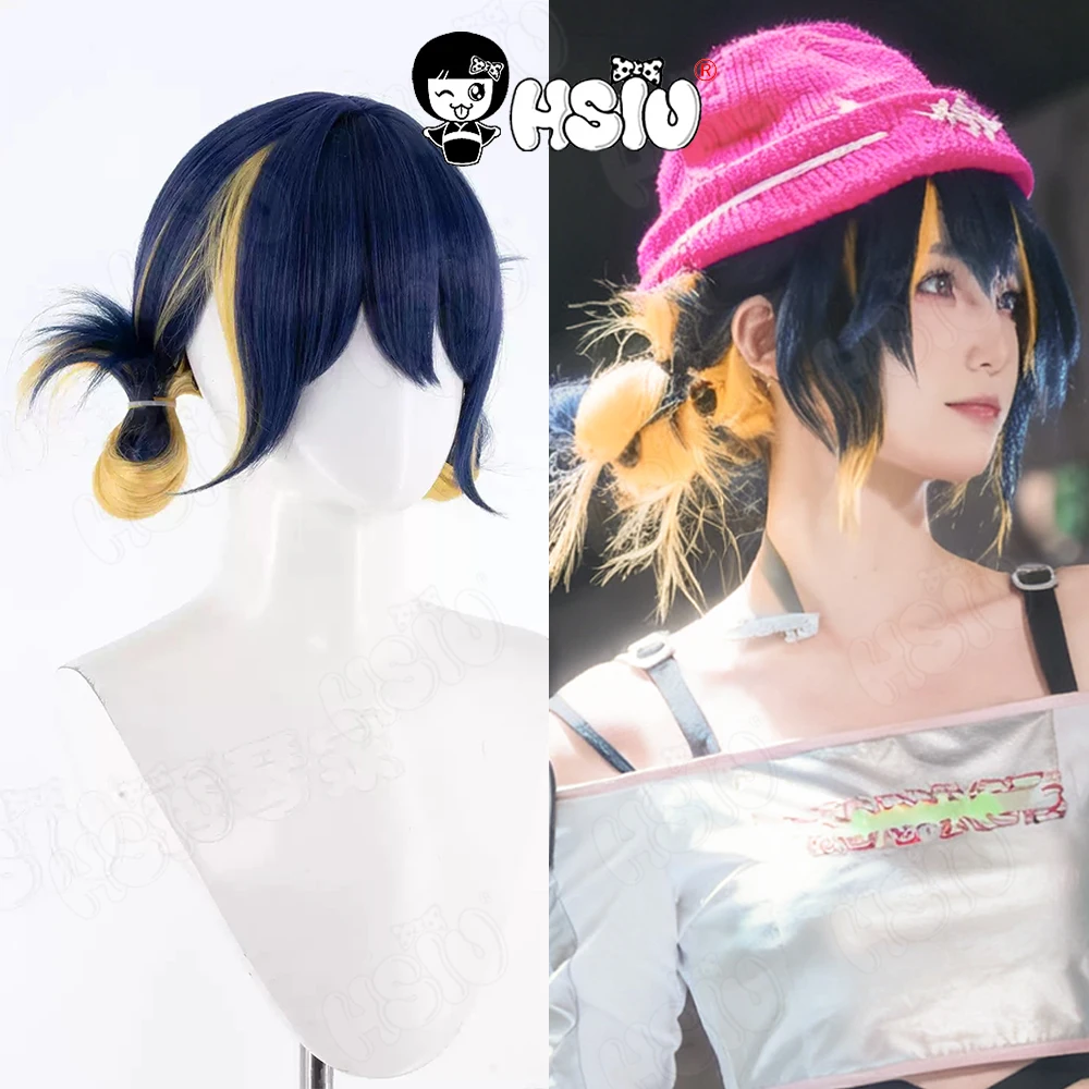 

Kiriko Cosplay Wig HSIU 40CM Blue Mixed Yellow Short Hair Synthetic Wig+Wig cap Game OVERWATCH2 Kiriko Cosplay