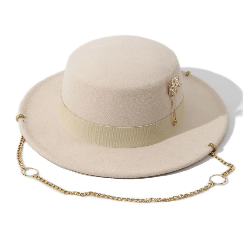 Stylish Fedora Hats Unisex RUS Russian Hat Outdoor Warm Top Hats Chain Decorated French Vintage Felt Hat