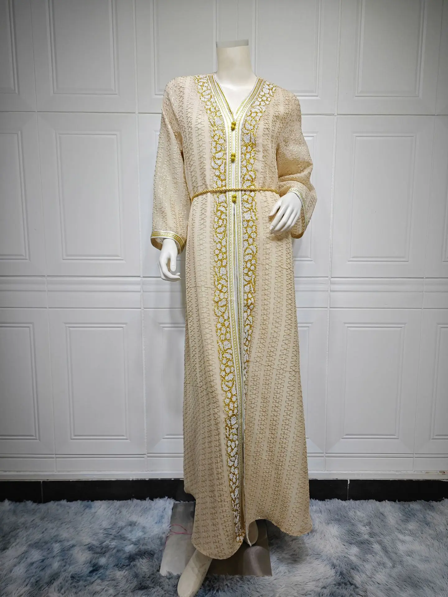 Eid Moslim Abaya Jurk Past Turkije Islamitische Lace Up Gewaad Dubai Saudi Arabische Marokko Jurken Jalabiya Tweedelige Set Vestidos Party