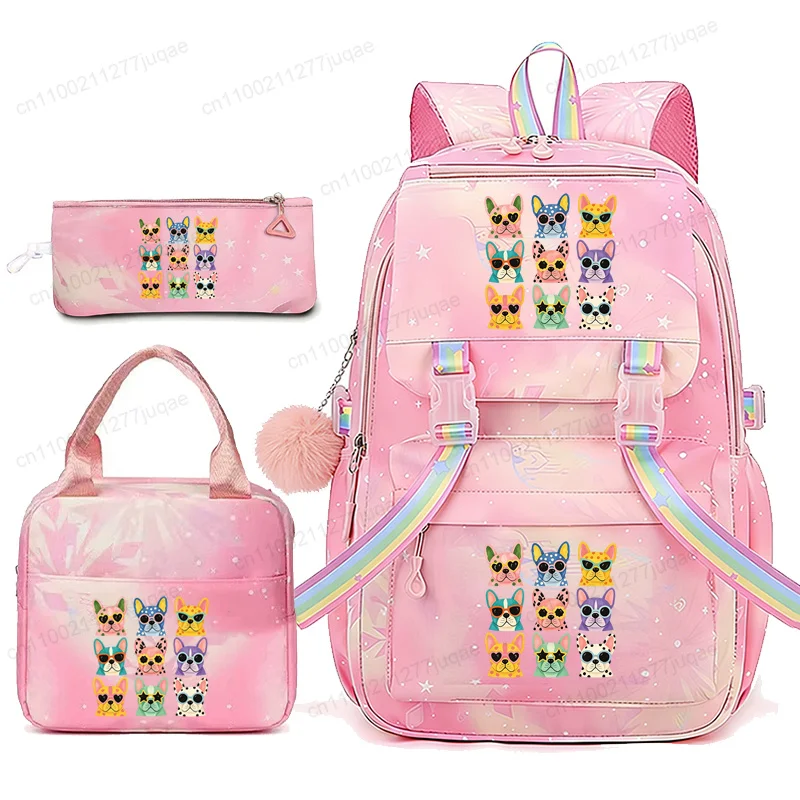 Cute Puppy Dog Anime School Bags Casual Shoulder Bagpack Travel Teenage Backpack with Lunch Bag and Pencil Case College Mochila