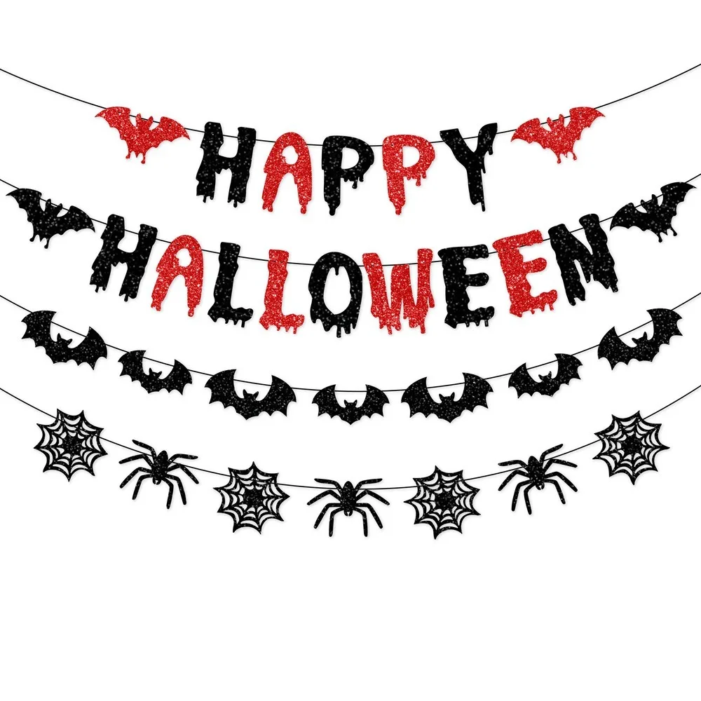 

Halloween Letter Banner Horror Ghost Festival Party Bat Spider Net Garlands Trick Or Treat Happy Halloween Day 2025 Decor