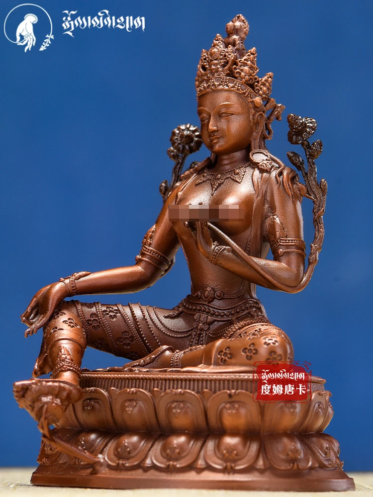 Tibetan Tantra 3 inch 10cm green Tara Buddha statue household offering bronze statue pure copper ornament