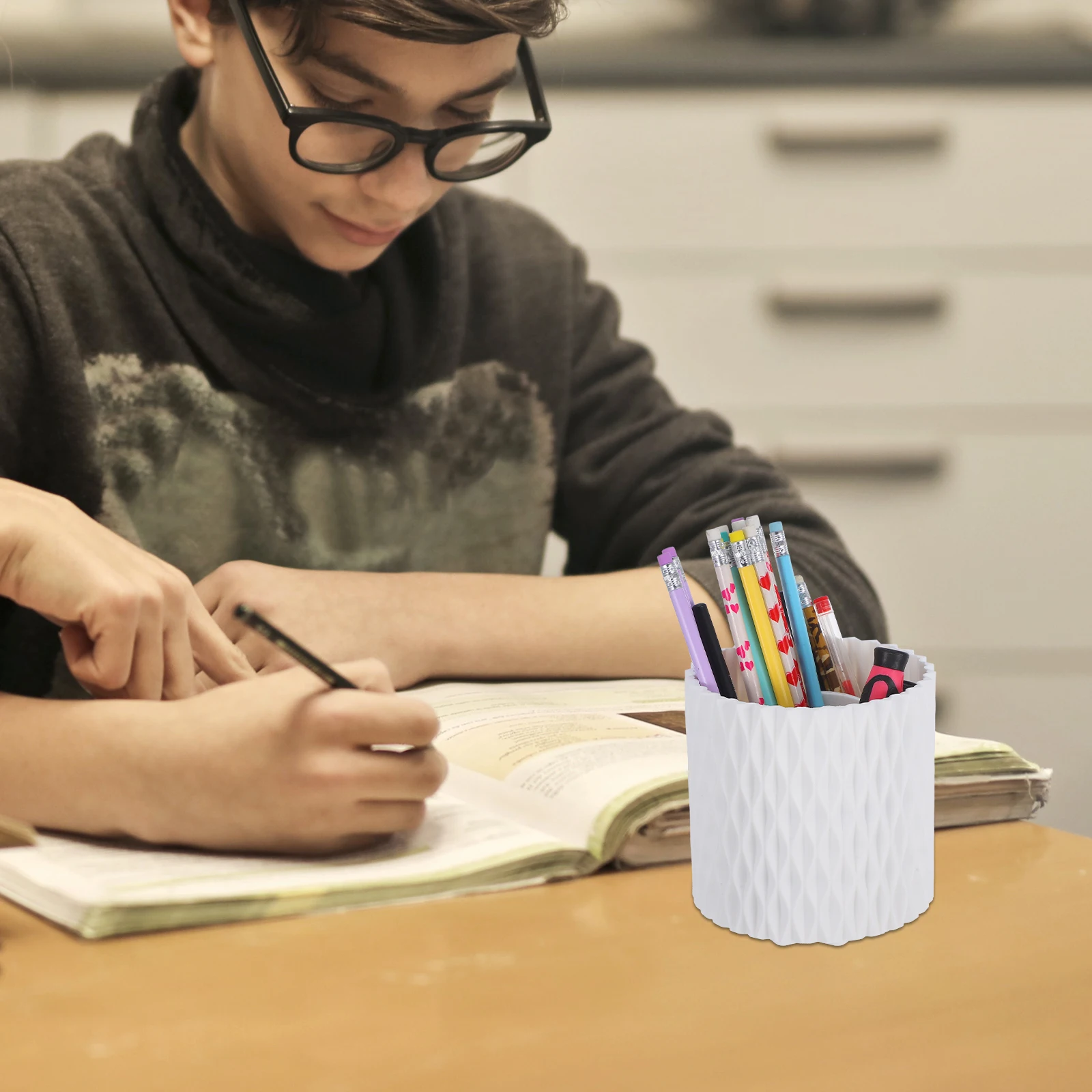 

360 Degree Rotating Pencil Pen Holder 5 Slots Desktop Organizer Makeup Brush Storage Box For Office School Tools