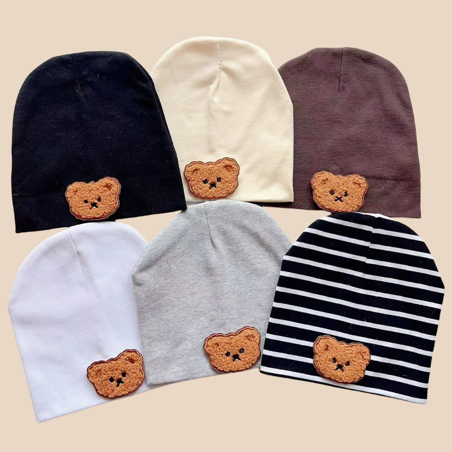 Soft Infant Beanies Caps Baby Hat Cartoon Bear Boneless Muslin Hat Newborn Headwear Windproof Spring Hat 0-3M Baby Hats