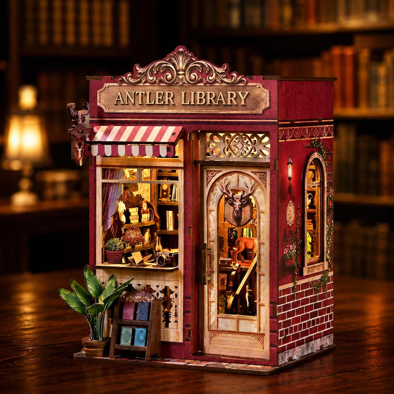 DIY Wooden Book Nook Kit 3D Puzzle Miniature House with LED Light Bookshelf Insert Model Home Decor Gift for Adults
