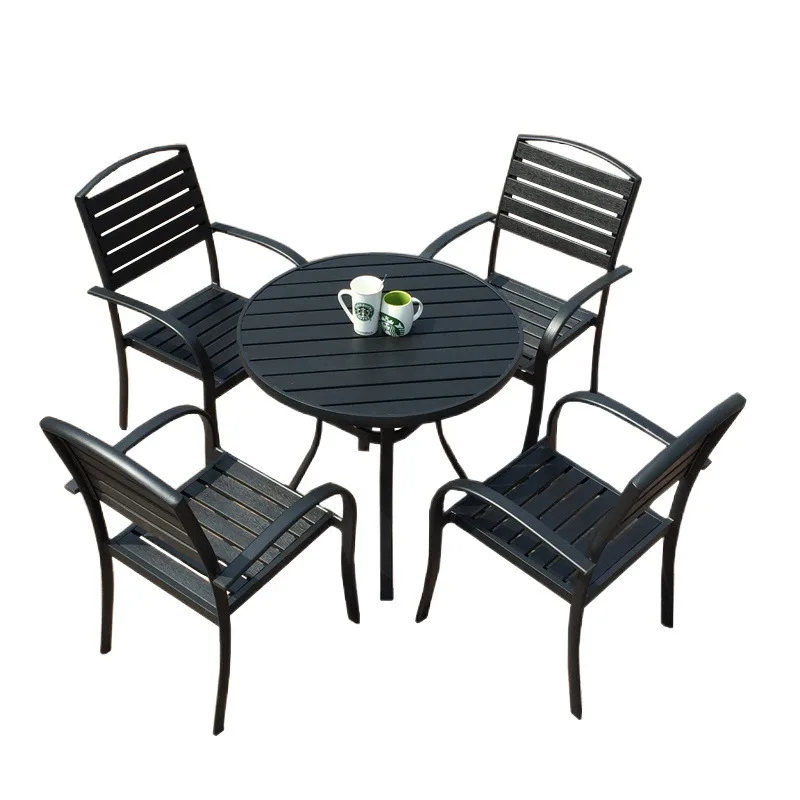 

Outdoor tables and chairs Bar B & B Wood-plastic wood Garden Sunscreen Cafe Leisure with parasol Garden Leisure tables and cha