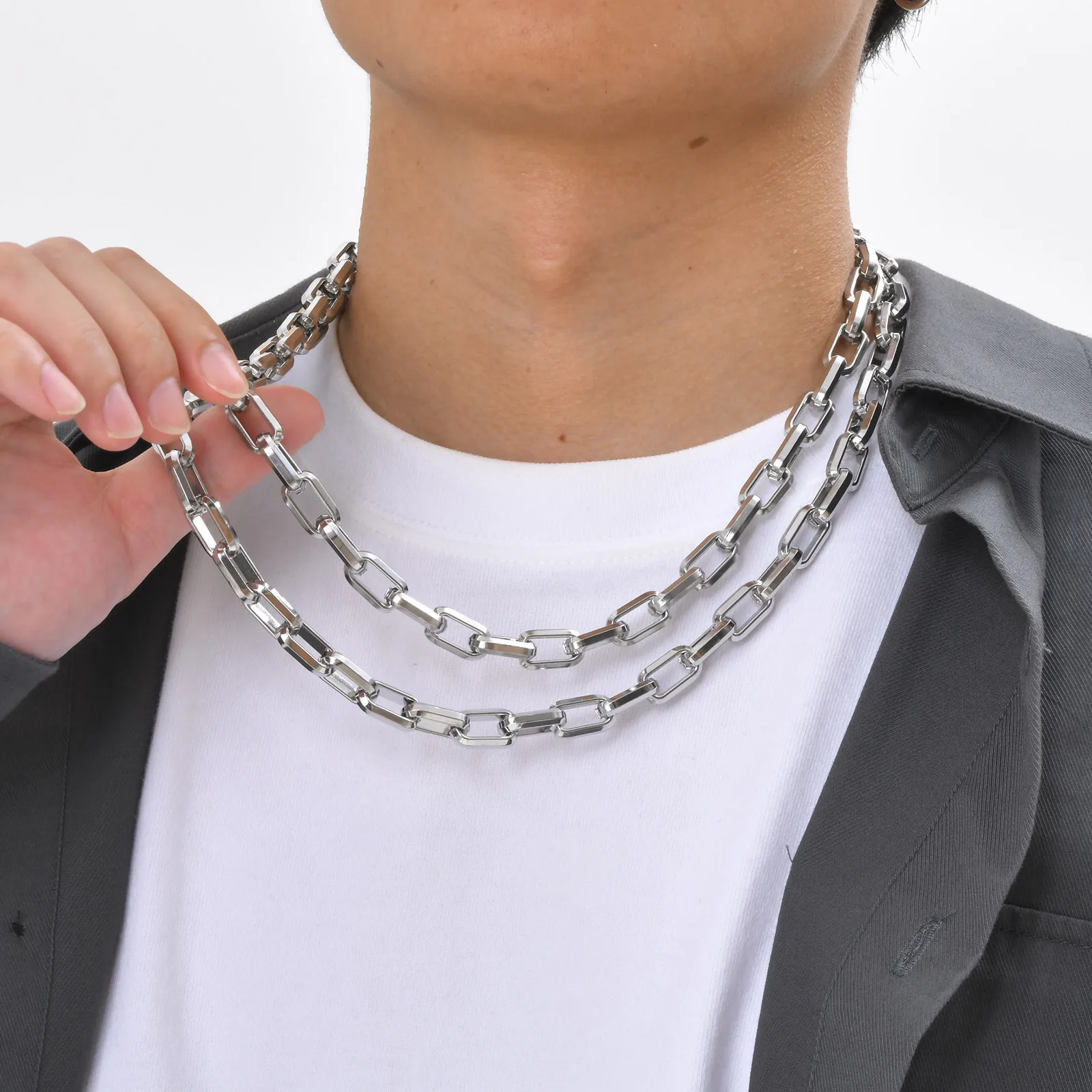 50/55/60cm Bold Rectangle Chain Necklaces for Men Boys,Chunky 9.2mm Square Stainless Steel Collar,Cool Rock Punk Jewelry Gifts