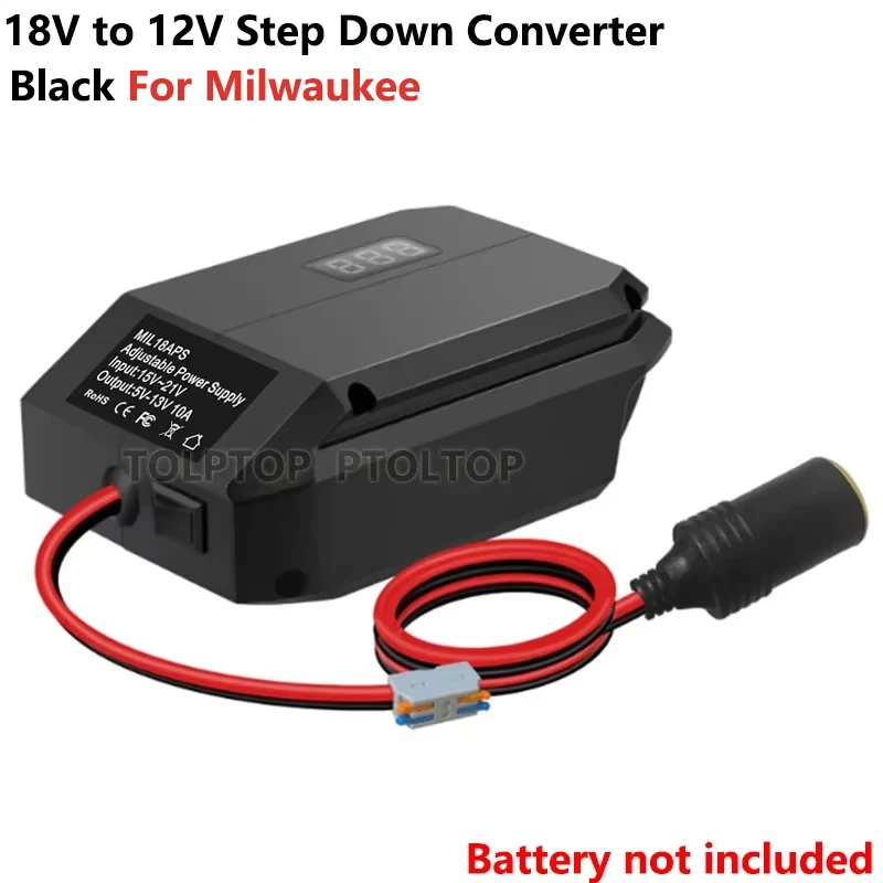 Portable Charger 18VTo 12V Step Down Converter for Milwaukee 18V Battery  Power Wheel Adapter Cigarette Lighter Voltage Regulator