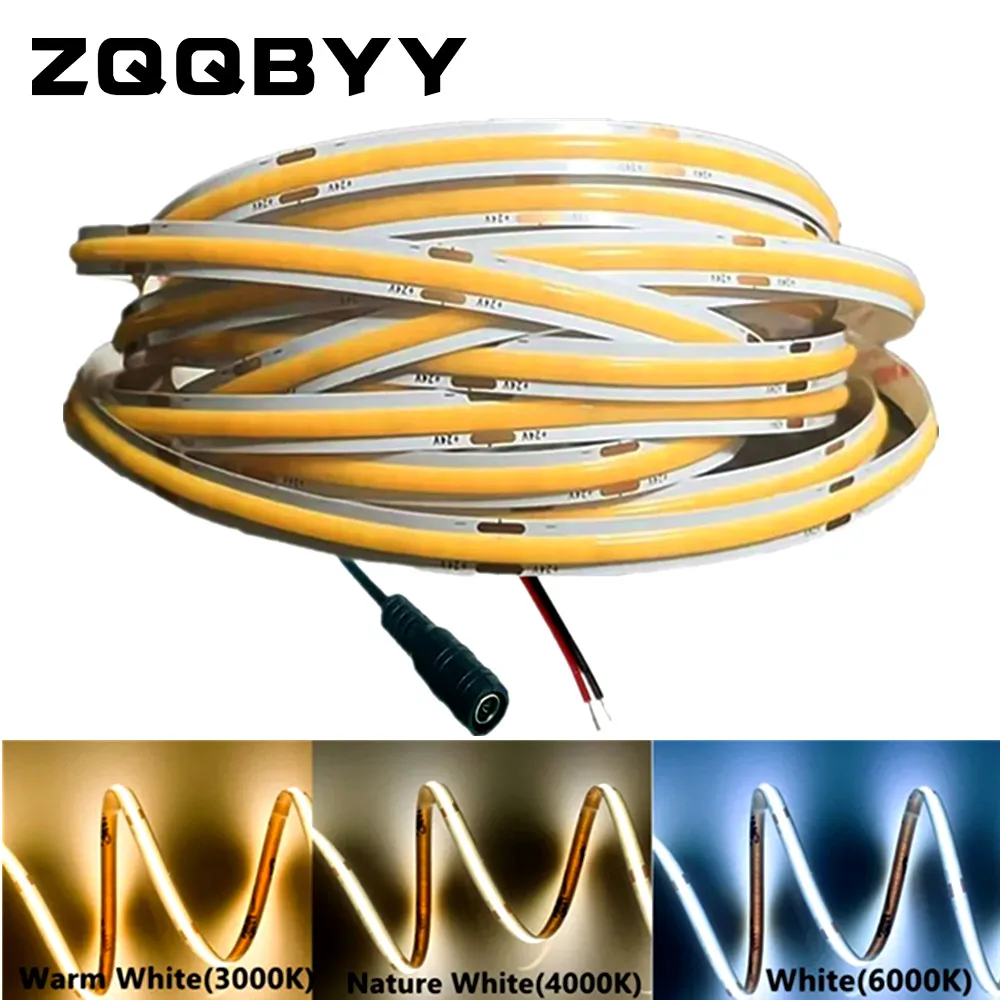 COB LED Strip Lights DC12V 24V 320LEDs/M High Density Flexible LED Tape DC Plug/ 2pin Wire RA90 Kitchen Room Decor 8mm panel