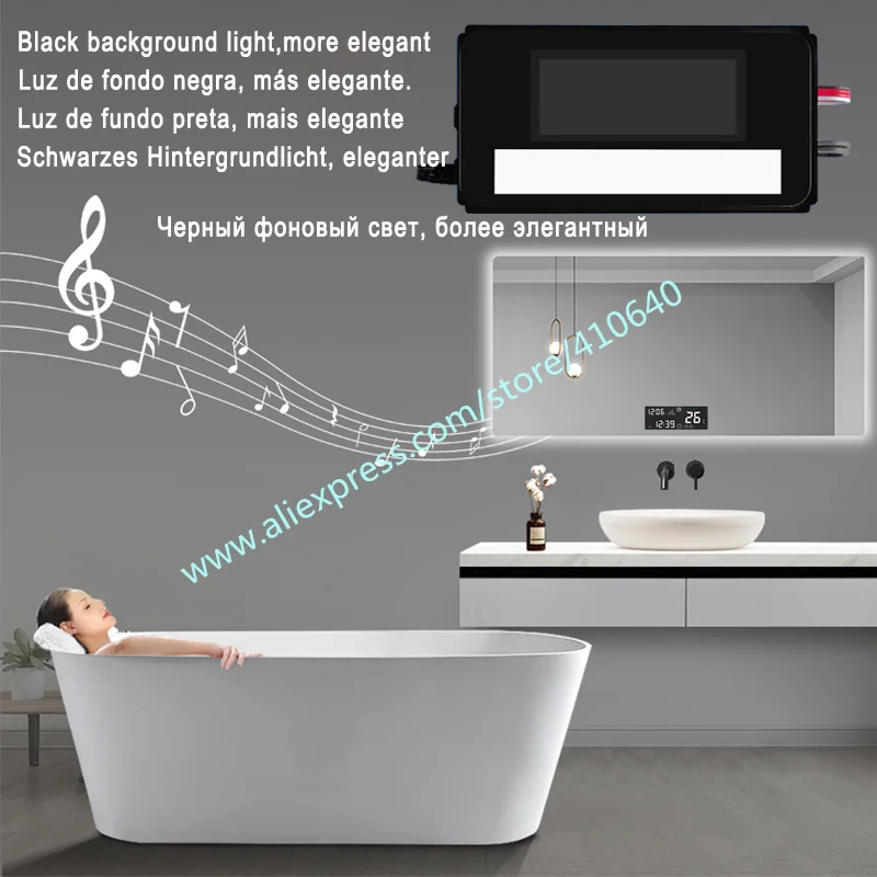 Imagem -06 - Trumsense-sistema de Desembaçamento Compatível Bluetooth Tempo Temperatura Data Rádio Sensor de Toque Interruptor para Espelho Led Moderno K3015cas