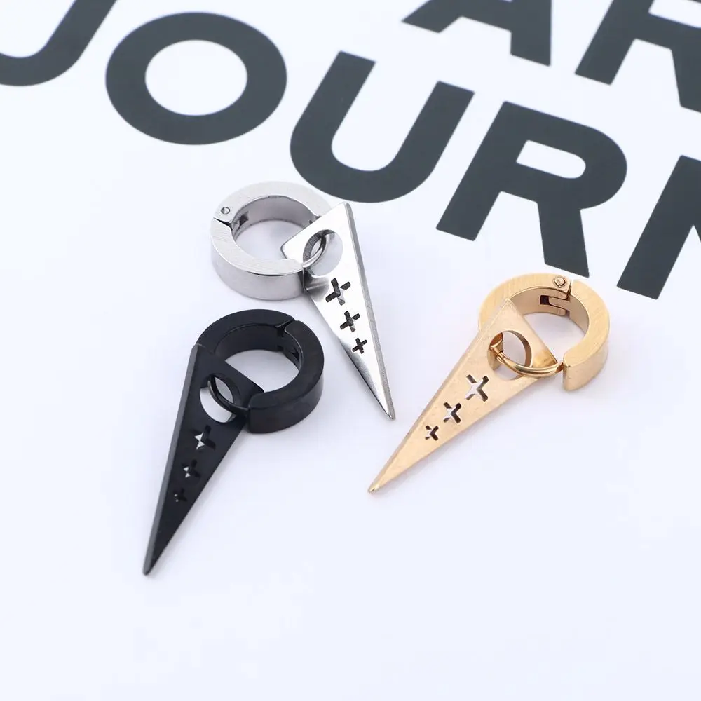 Trendy Cool For Women Triangle Punk Ear Jewelry Hollow Korean Hoop Earrings Men Ear Buckle Cross Dangle Earrings