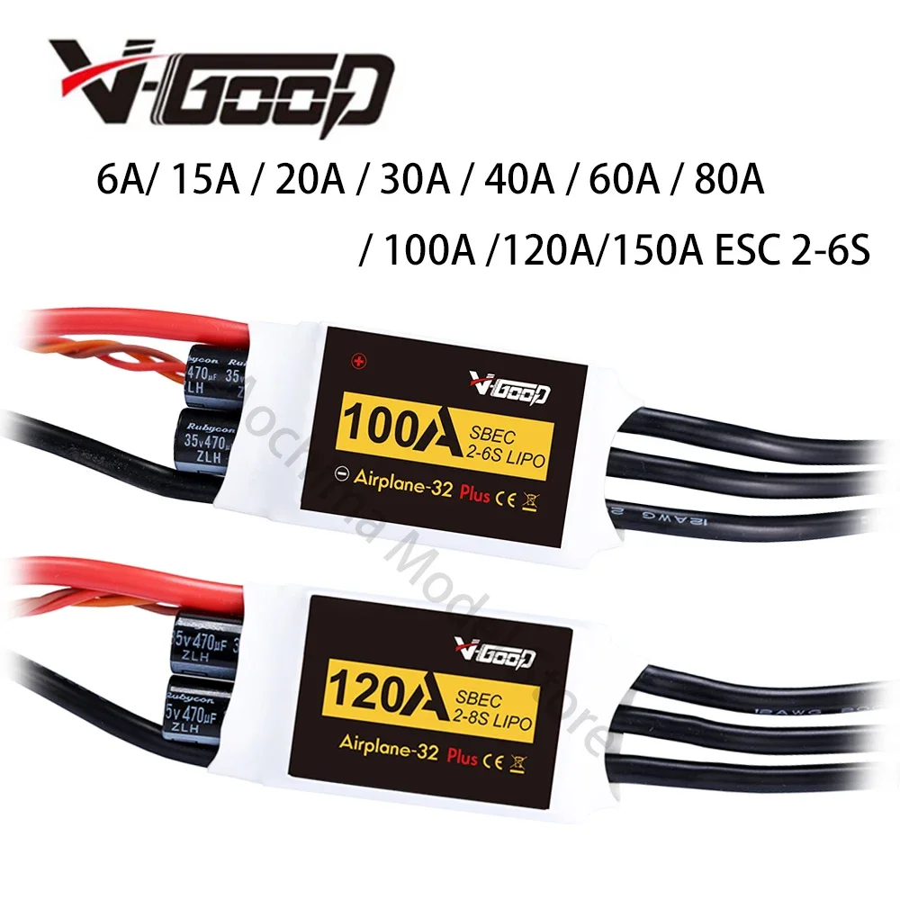 

Бесщеточный ESC VGOOD 6A/ 15A / 20A / 30A / 40A / 60A / 80A / 100A /120A/150A 2-6S 32-разрядный с 1,5A SBEC для аксессуаров для радиоуправляемых самолетов