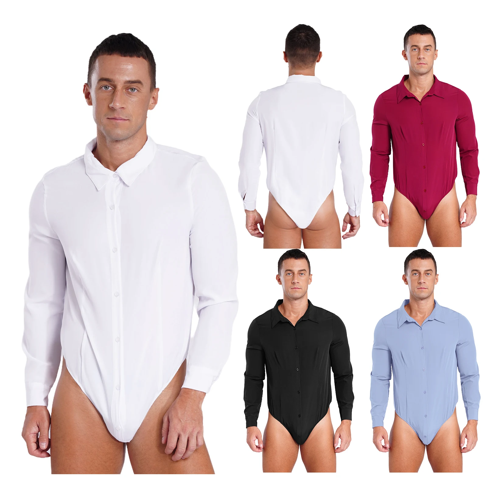 Heren herenoverhemd Top bodysuits Lange mouw Button Down Hoog uitgesneden jumpsuit voor kantoorwerk Vergadering Werken Stijlvolle kostuums