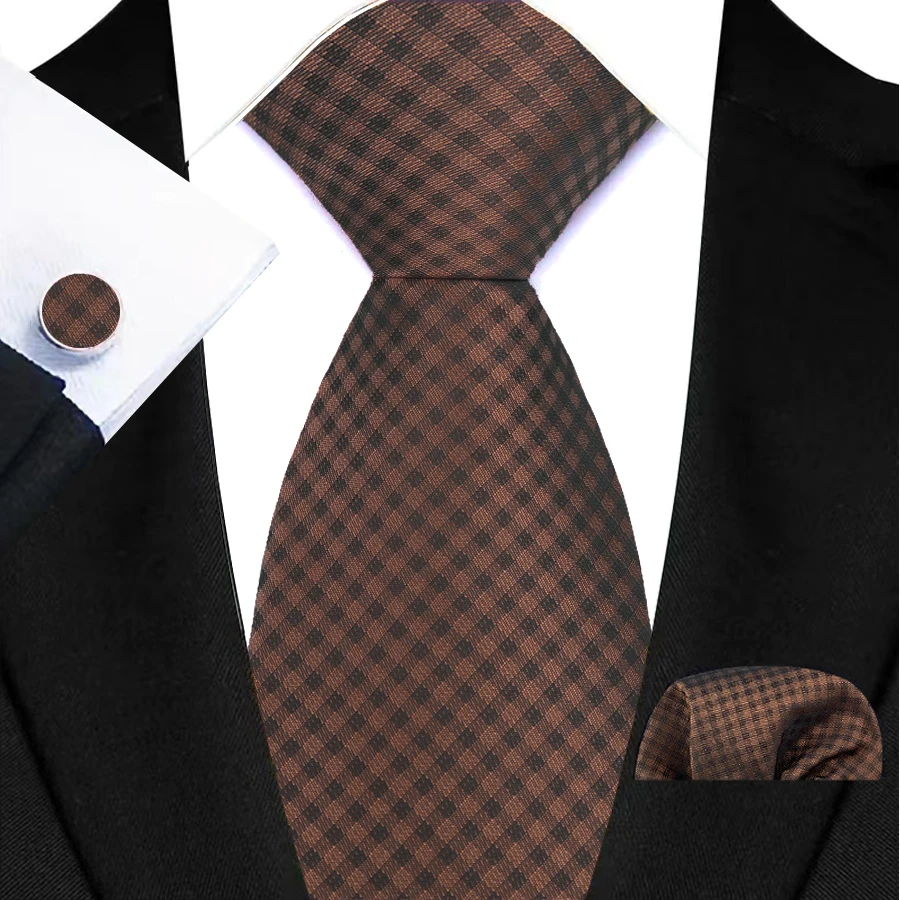 Men's Ties Handkerchief Cufflinks Set Tuxedo Accessories Luxury Brown Stripes Dot Floral Neckties For Party Dinner Wedding