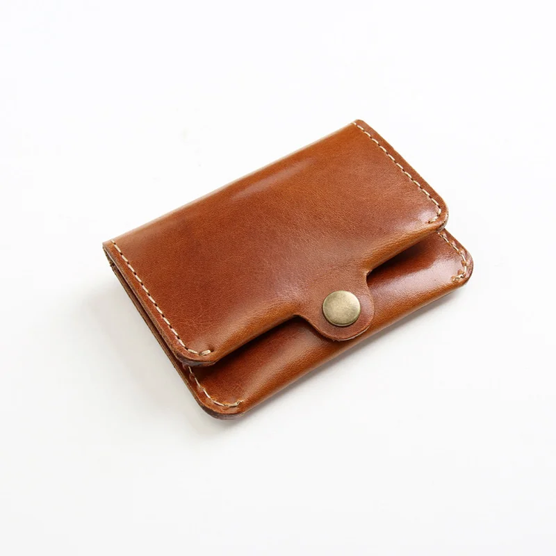 100% Genuine Leather Credit Card Holder For Men Male Vintage Handmade Cowhide Short Small ID Holders Purse Mini Wallet Case