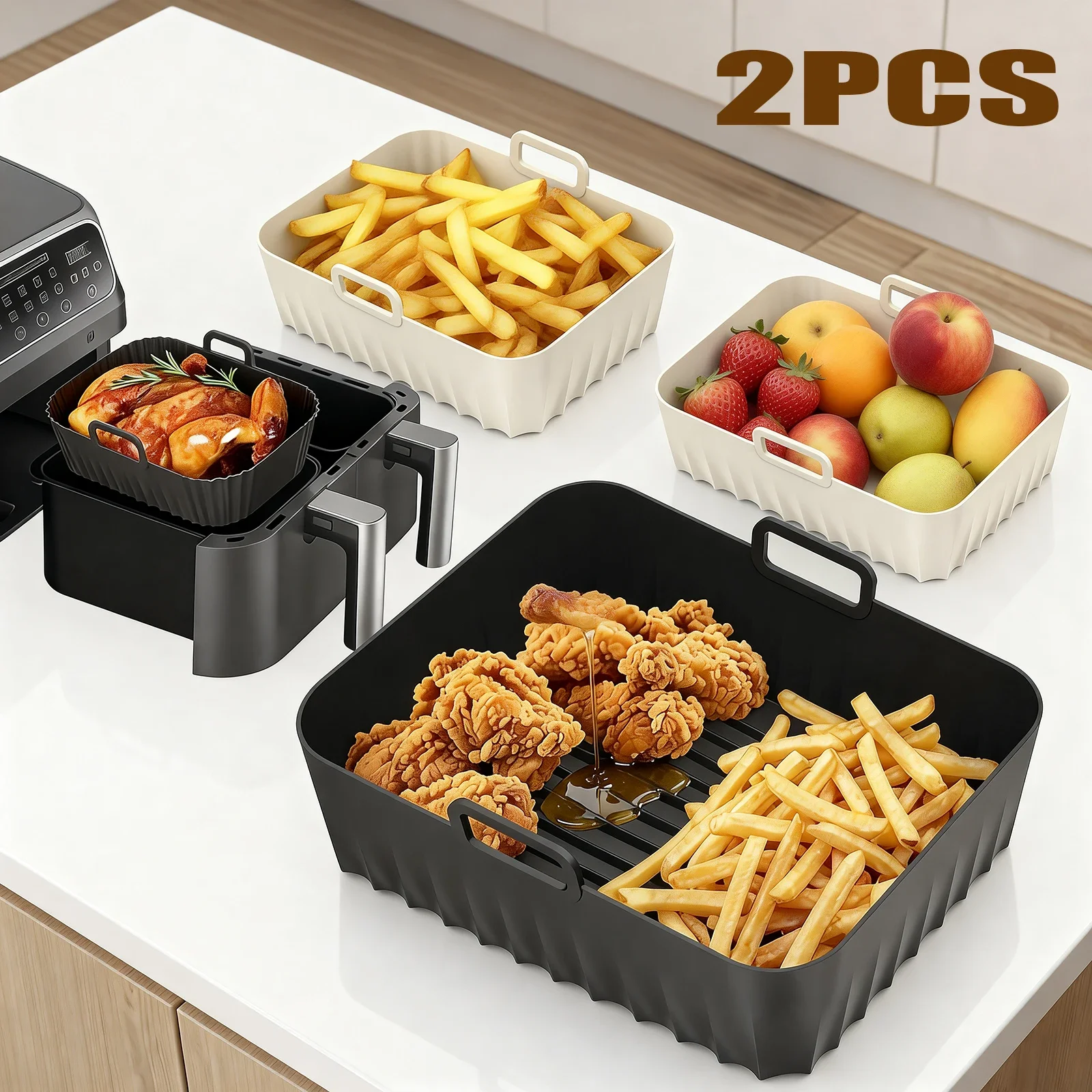 Air Fryer Silicone Pot Liner - 2 Stück Silikon-Einlagen für Heißluftfritteusen, wiederverwendbare,