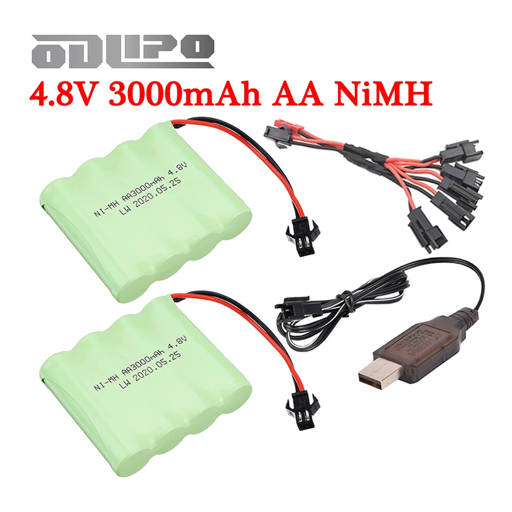 Akumulator 4,8 V 3000 mAh do samochodów Rc Czołgi Roboty Łódź Statek Zabawki Pistolet NiMH AA 4,8 V Akumulator z ładowarką USB