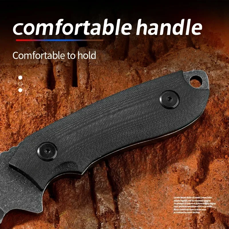 Outdoor Survival Knife 7Cr13 Black Blade with/Kydex Sheath - Durable G10 Handle Hunting Camping Tool - Perfect Men's Gift