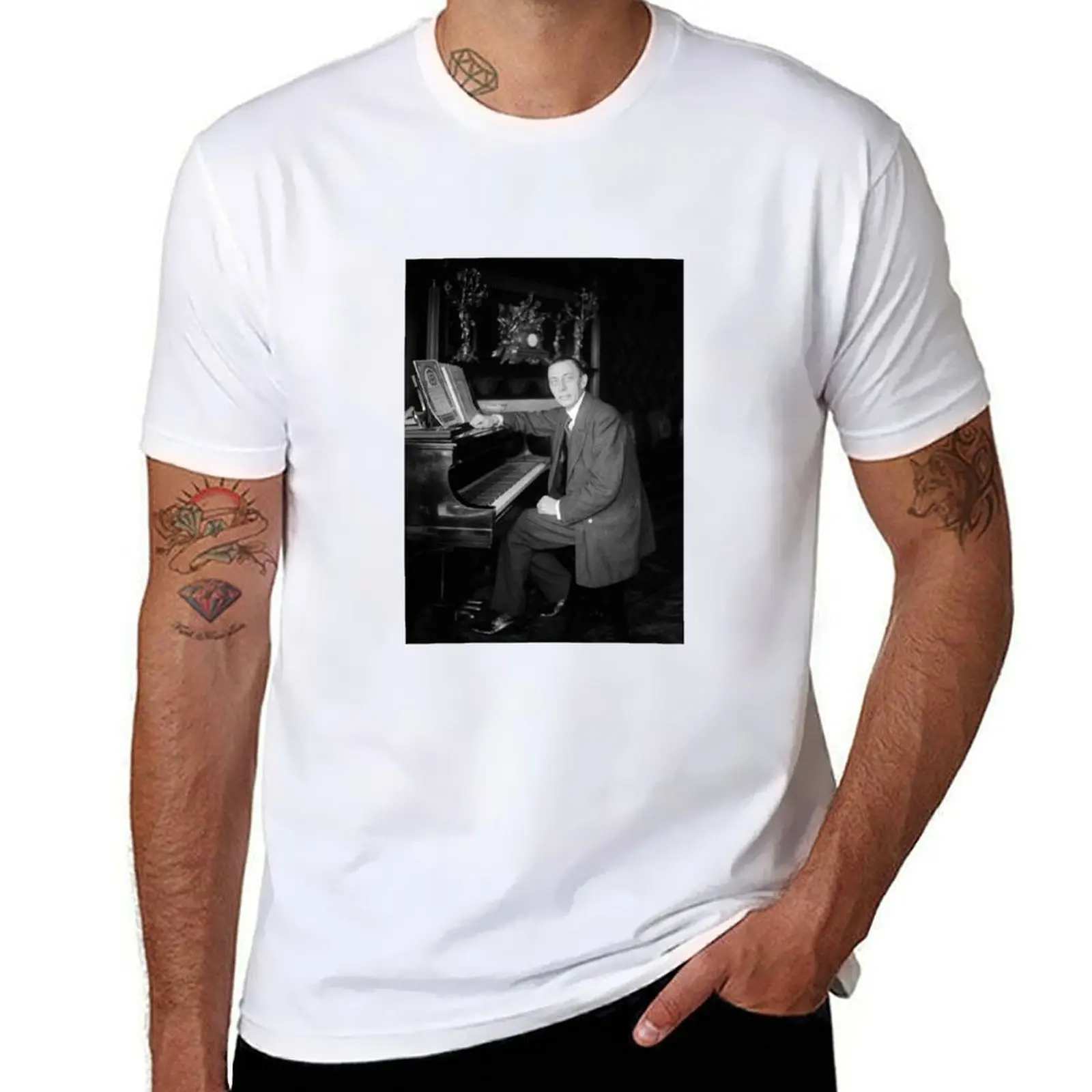 

Sergei Rachmaninoff At The Piano - Circa 1915 T-Shirt Trendy Print Short Sleeve T-Shirt