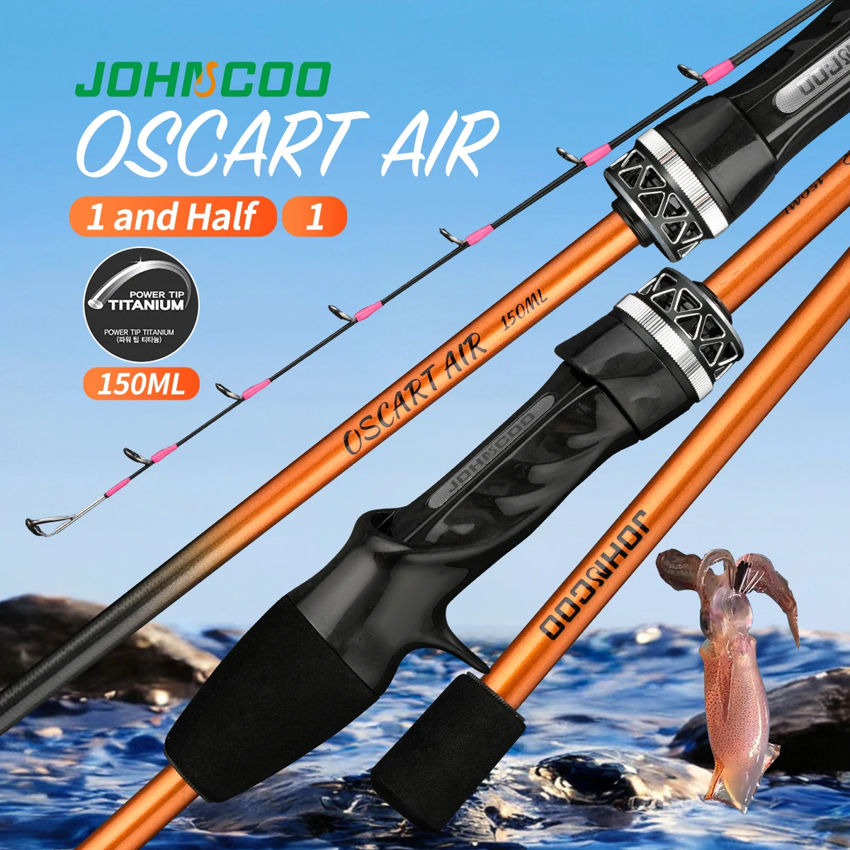 Johncoo cuttlefish fishing rod 1.5m one section with titanium tip 43g light casting Boat fishing rod