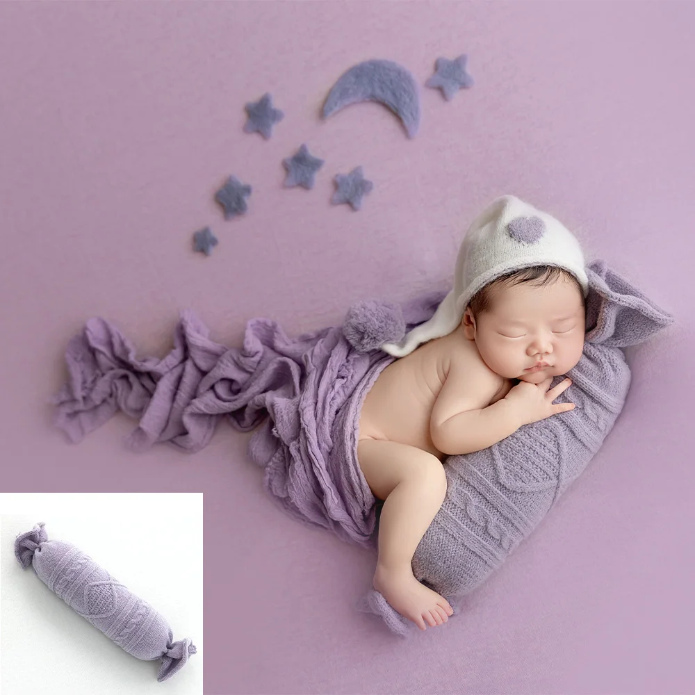 Almohada de punto con forma de caramelo para recién nacido, accesorios de fotografía creativos, estudio infantil, relleno de abrazaderas, soporte para fotos