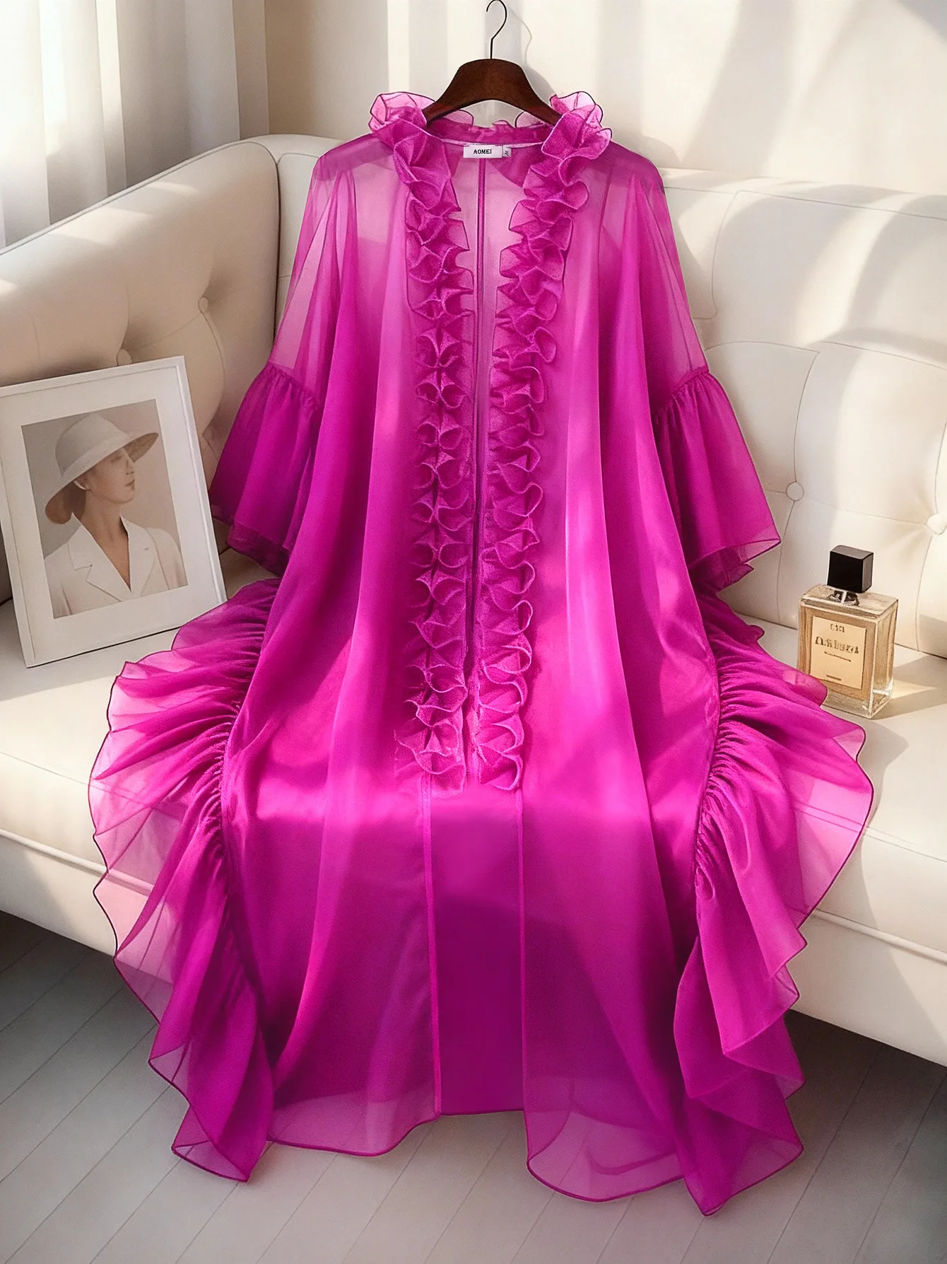 Two Pieces Women Pant Sets Solid Matching Set Pleated Lace Puff Sleeves Long Cardigan Wide Leg Pants Loose Casual 2026 Spring view 6