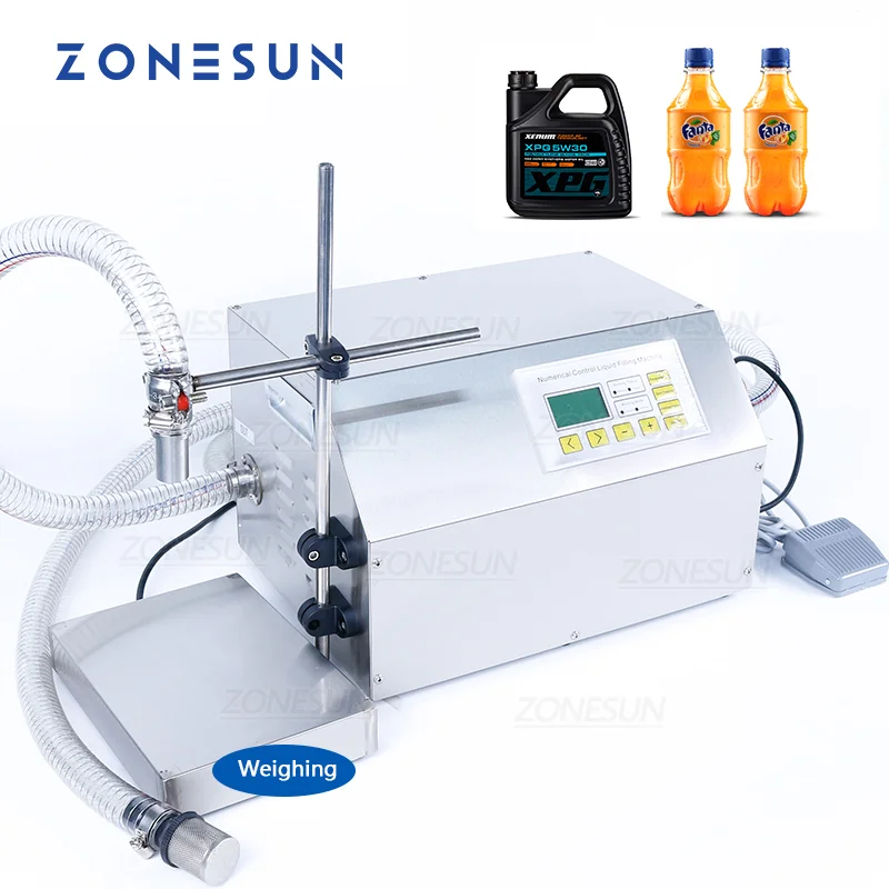 ZONESUN ZS-DP431W Semi Automatic Big Flow Liquid Beverage Shampoo Weighing Filling Machine Diaphragm Water Juice Filler