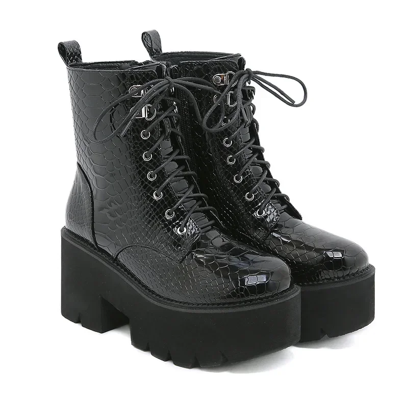 Bottes de moto à talons ultra hauts pour femmes, style gothique, rivet sexy, cuir souple noir, plateforme, talon épais, punk, chevalier