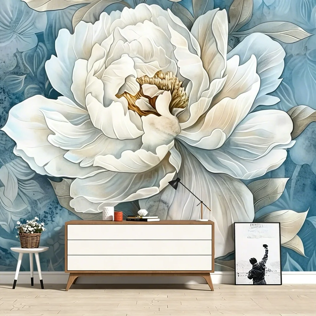 Customize any size mural abstract blue white peony flower wallpaper bedroom living room study background wall 3d wallpaper ﻿