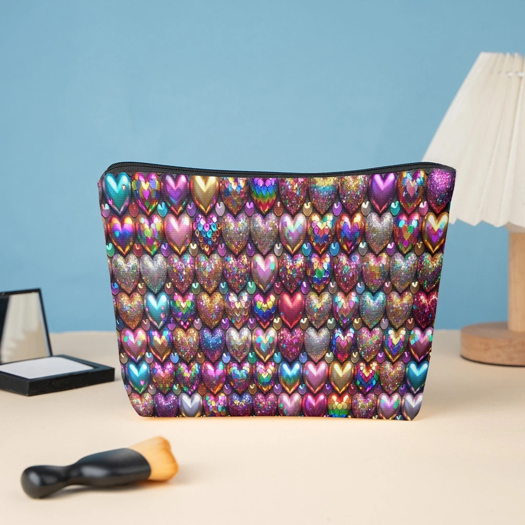 1pc of a Cosmetic Pouch Featuring Vibrant Shiny Heart Designs, Fashionable Zippered Wallets, Bags for Work Snacks