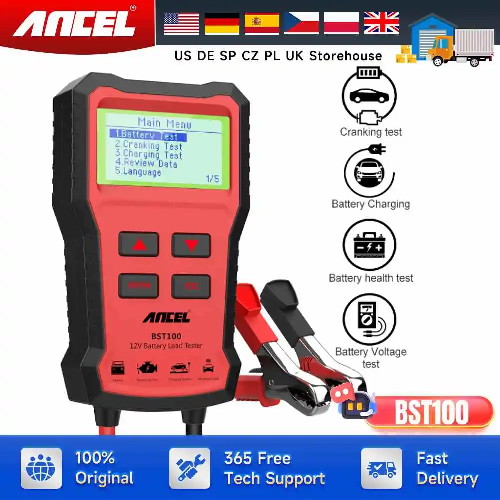 ANCEL BST100 12VBattery Tester Car Battery Analyzer Cranking Charging Circut Test 220Ah 2000CCA Multilingual Charg Battery Test