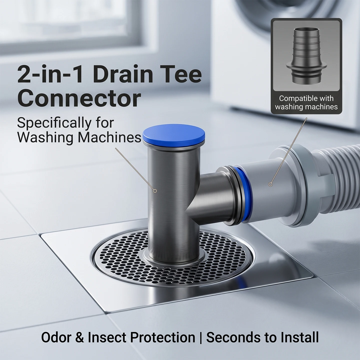 Washing Machine Floor Drain 3 Way Splitter for Dryer Robot Vacuum Anti Odor Insect Proof Fits 32 50mm PVC Ground Drain