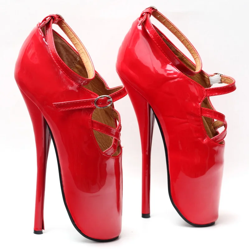 CACA Stiletto Tacones altos de ballet de 18 cm, zapatos de tacón para mujer, zapatos de baile de barra de escenario fetiche, punta puntiaguda, correa de tobillo con tiras, rojo, personalizado