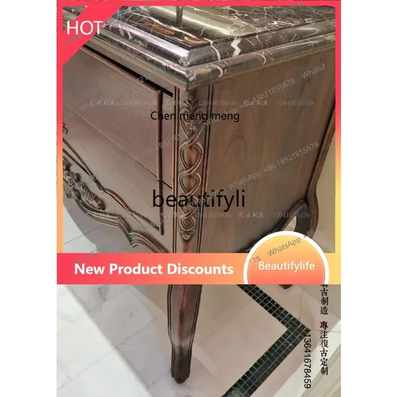 ss8350 ss 25Retro style solid wood bathroom cabinet washbasin hand wash cabinet mansion villa customization
