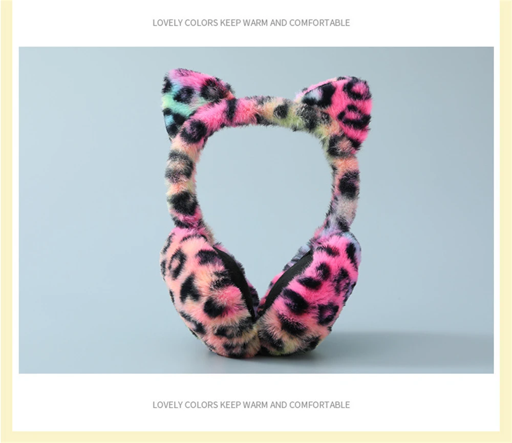 Leopard Foldable Leopard Print Earmuffs Winter Warm Thickened Ear Cover Women Windproof Frostproof Earlap Simple Plush Hairband