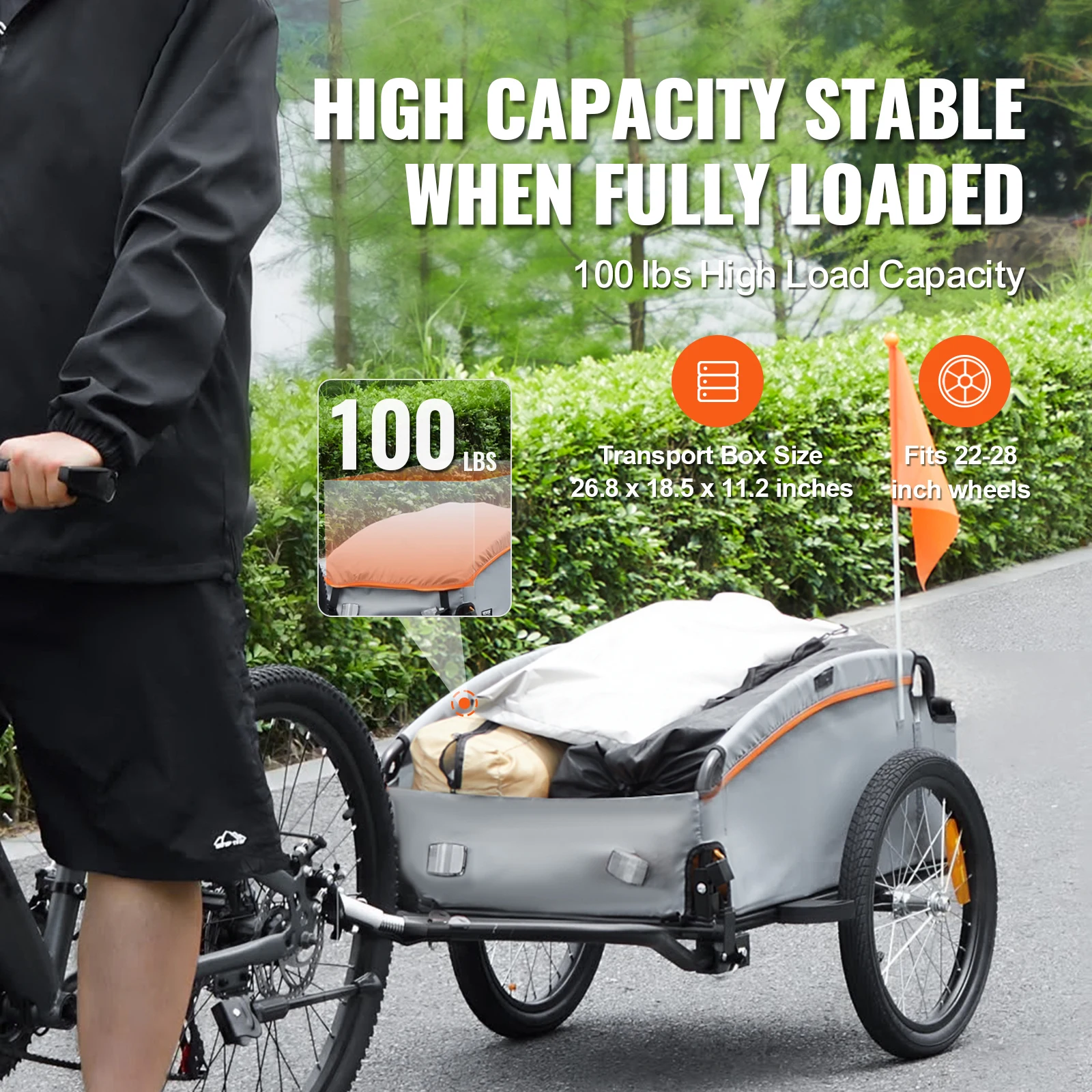 SucceBuy 100lbs Bike Cargo Trailer Foldable Bicycle Wagon Cart with Waterproof Cover & Safe Reflectors Fits 22
